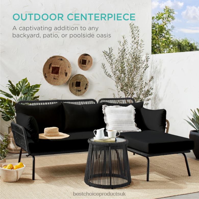 Outdoor Living | Best Choice ProductsRope Woven Sectional, L-Shape Sofa Set w/ Detachable Lounger, Table N62R403 Black