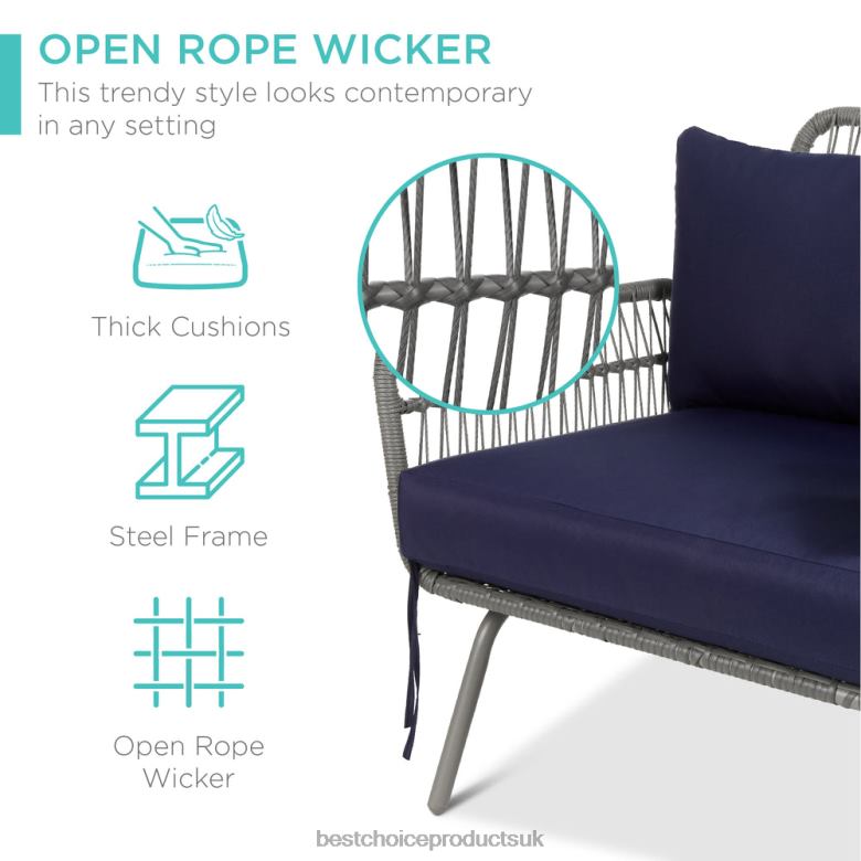 Outdoor Living | Best Choice ProductsRope Woven Sectional, L-Shape Sofa Set w/ Detachable Lounger, Table N62R404 Gray/Navy