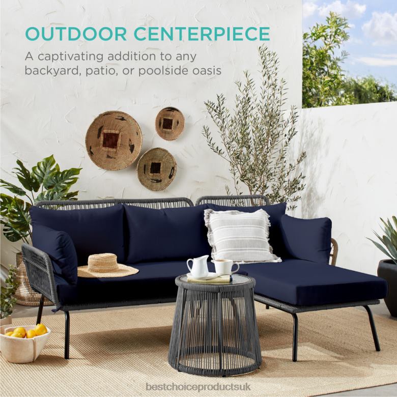 Outdoor Living | Best Choice ProductsRope Woven Sectional, L-Shape Sofa Set w/ Detachable Lounger, Table N62R404 Gray/Navy
