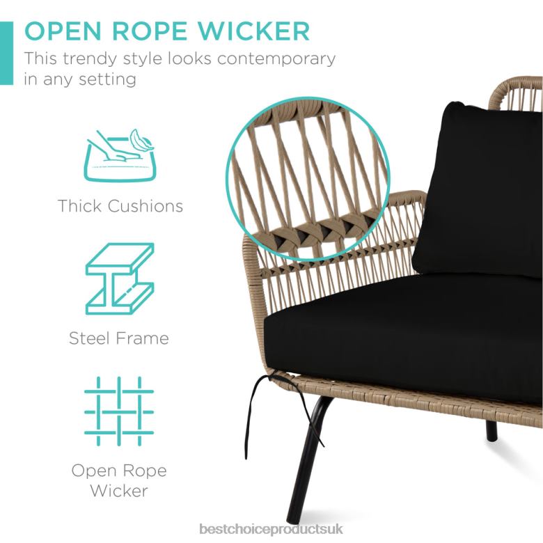 Outdoor Living | Best Choice ProductsRope Woven Sectional, L-Shape Sofa Set w/ Detachable Lounger, Table N62R405 Natural/Black