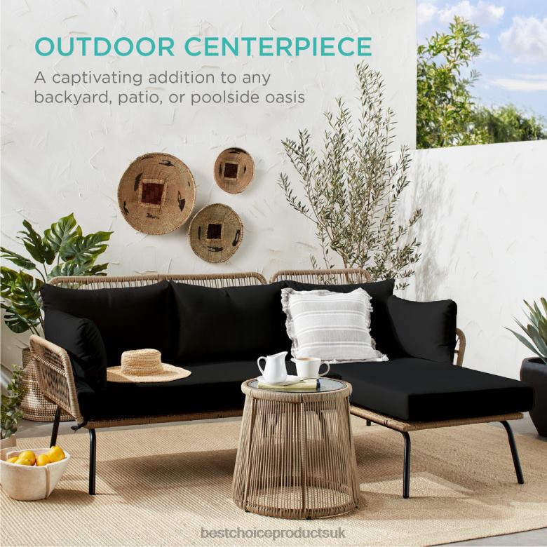 Outdoor Living | Best Choice ProductsRope Woven Sectional, L-Shape Sofa Set w/ Detachable Lounger, Table N62R405 Natural/Black