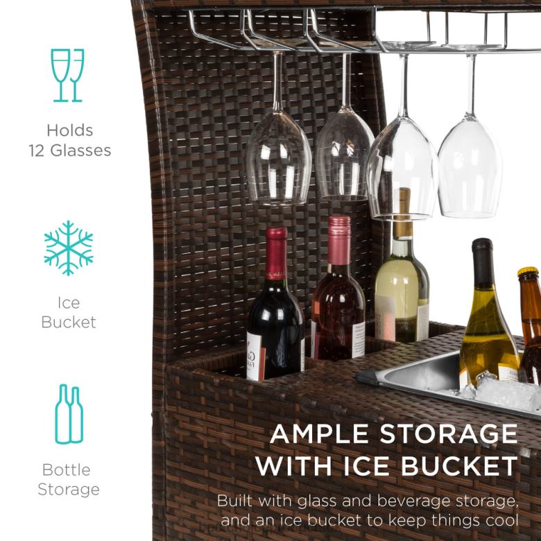 Outdoor Living | Best Choice ProductsWicker Serving Bar Cart w/ Wheels, Glass Counter, Ice Bucket N62R944 Brown