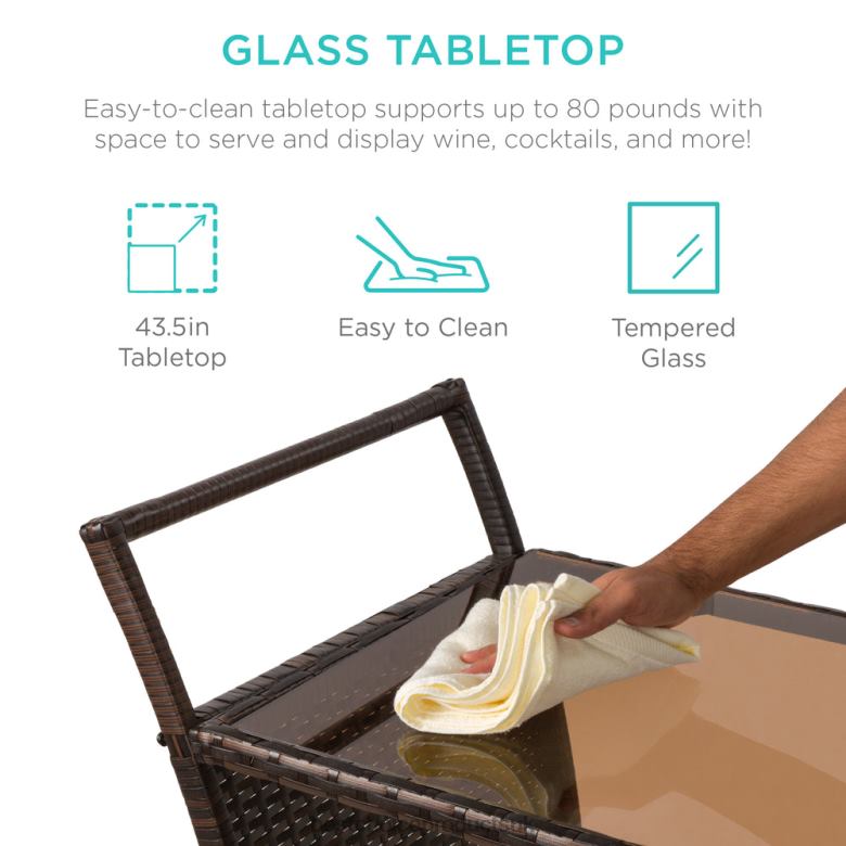 Outdoor Living | Best Choice ProductsWicker Serving Bar Cart w/ Wheels, Glass Counter, Ice Bucket N62R944 Brown