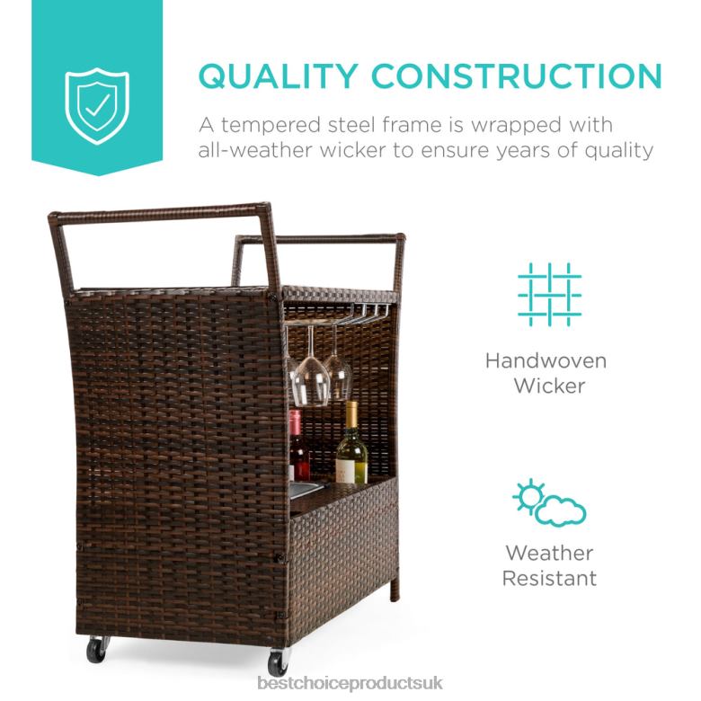Outdoor Living | Best Choice ProductsWicker Serving Bar Cart w/ Wheels, Glass Counter, Ice Bucket N62R944 Brown