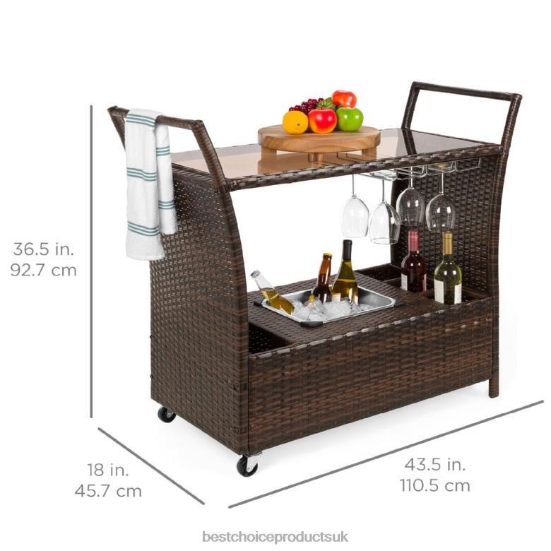 Outdoor Living | Best Choice ProductsWicker Serving Bar Cart w/ Wheels, Glass Counter, Ice Bucket N62R944 Brown