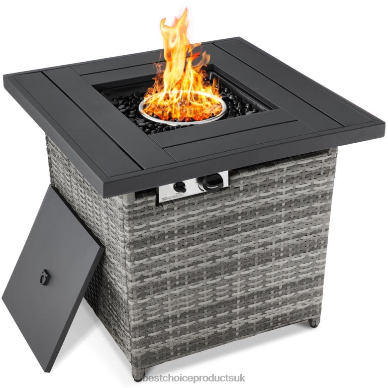 Outdoor Living | Best Choice Products28in Fire Pit Table 50,000 BTU Wicker Propane w/ Faux Wood Tabletop, Cover N62R1420 Gray