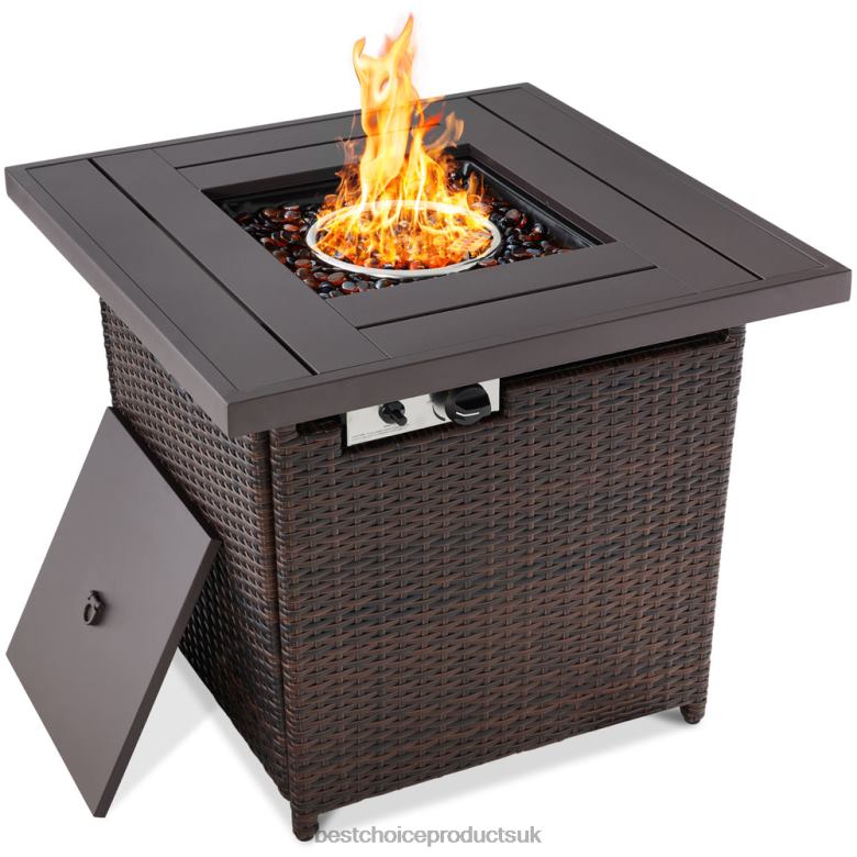 Outdoor Living | Best Choice Products28in Fire Pit Table 50,000 BTU Wicker Propane w/ Faux Wood Tabletop, Cover N62R1421 Brown
