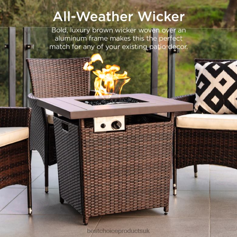 Outdoor Living | Best Choice Products28in Fire Pit Table 50,000 BTU Wicker Propane w/ Faux Wood Tabletop, Cover N62R1421 Brown