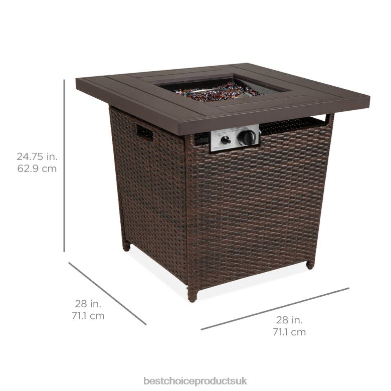 Outdoor Living | Best Choice Products28in Fire Pit Table 50,000 BTU Wicker Propane w/ Faux Wood Tabletop, Cover N62R1421 Brown