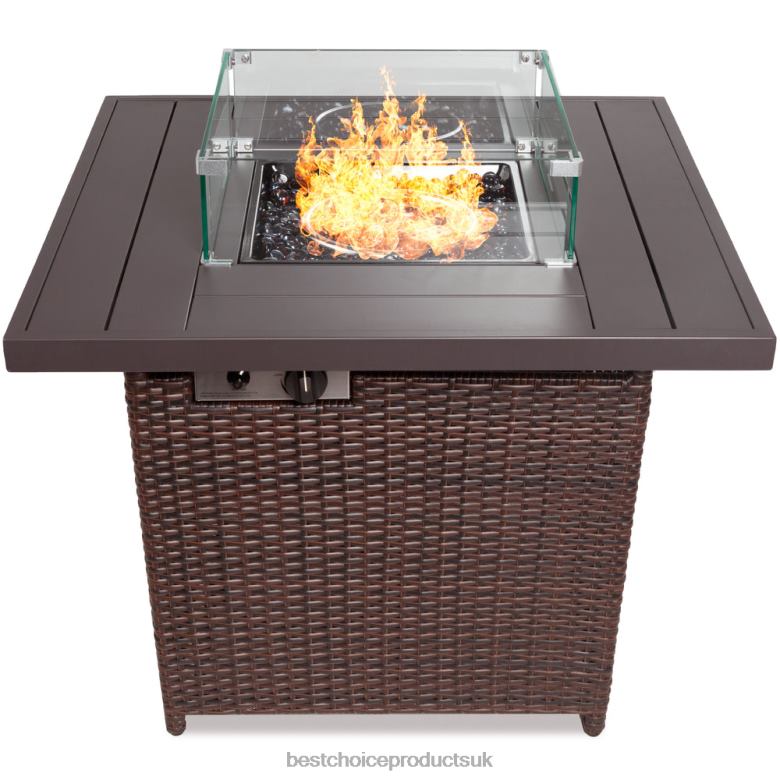 Outdoor Living | Best Choice Products32in Fire Pit Table 50,000 BTU Wicker Propane w/ Wind Guard, Cover N62R1383 Brown