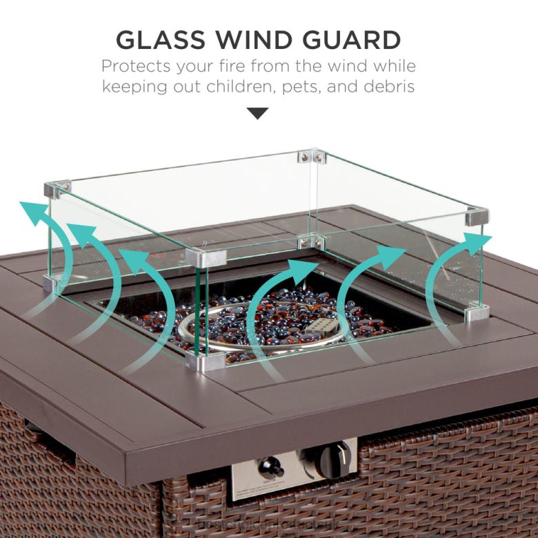 Outdoor Living | Best Choice Products32in Fire Pit Table 50,000 BTU Wicker Propane w/ Wind Guard, Cover N62R1383 Brown