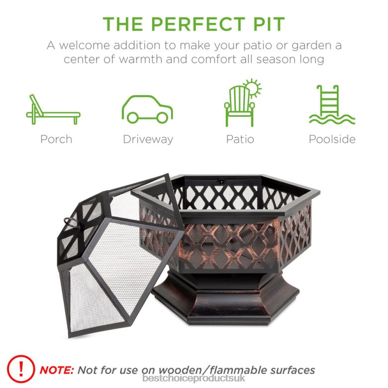 Outdoor Living | Best Choice ProductsHex-Shaped Outdoor Fire Pit w/ Flame-Retardant Lid N62R426 Bronze