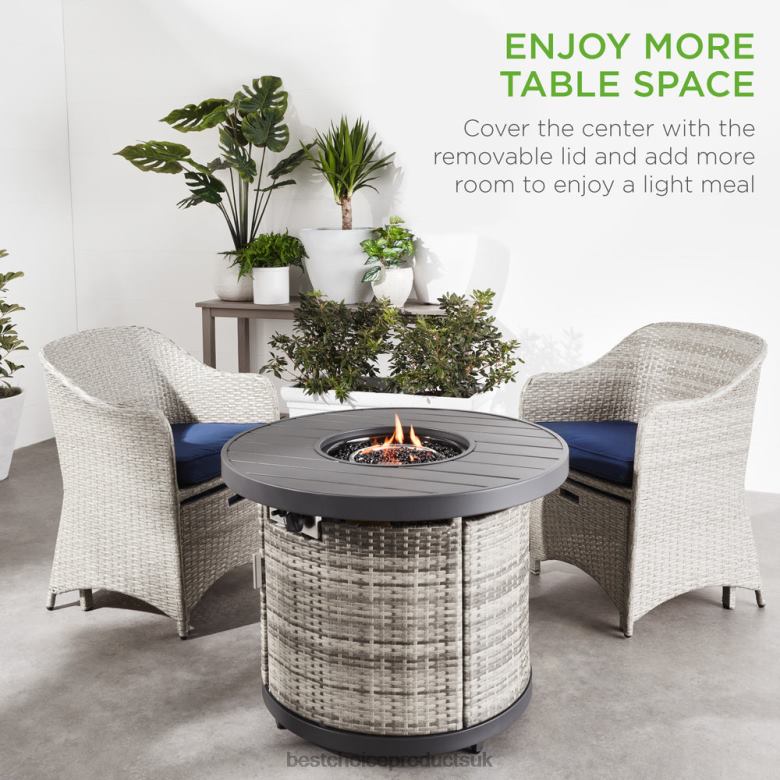 Outdoor Living | Best Choice ProductsRound Fire Pit Table, 50,000 BTU Outdoor Wicker Firepit w/ Cover N62R1364 Gray