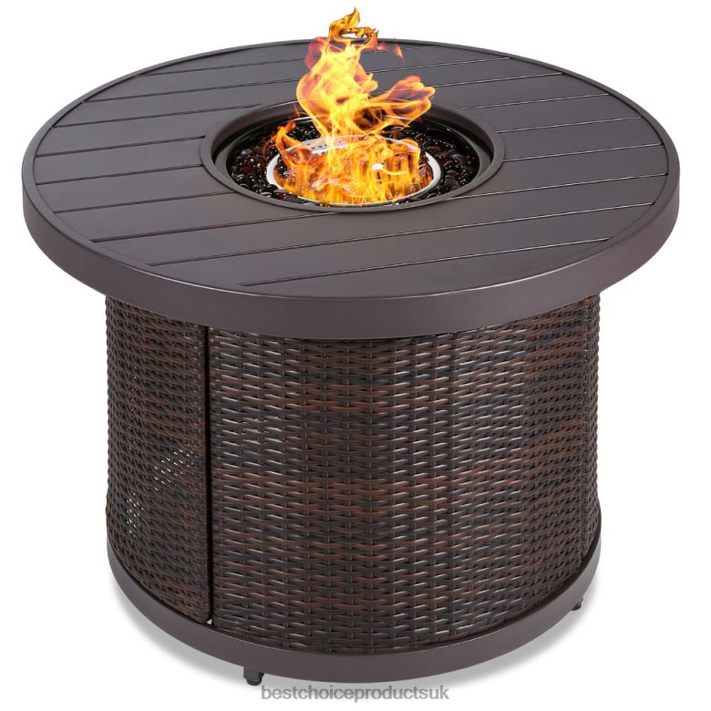 Outdoor Living | Best Choice ProductsRound Fire Pit Table, 50,000 BTU Outdoor Wicker Firepit w/ Cover N62R1365 Brown