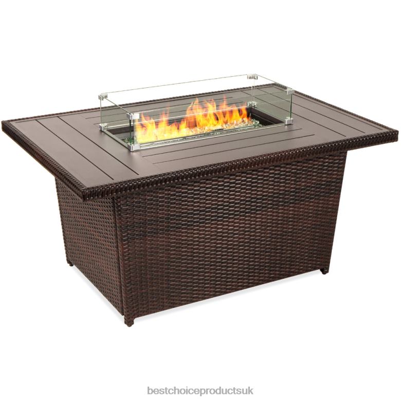 Outdoor Living | Best Choice ProductsWicker Propane Fire Pit Table, 50,000 BTU w/ Glass Wind Guard, Cover N62R928 Brown