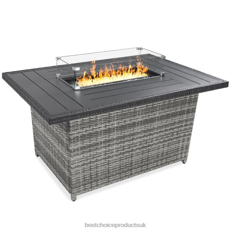 Outdoor Living | Best Choice ProductsWicker Propane Fire Pit Table, 50,000 BTU w/ Glass Wind Guard, Cover N62R929 Gray