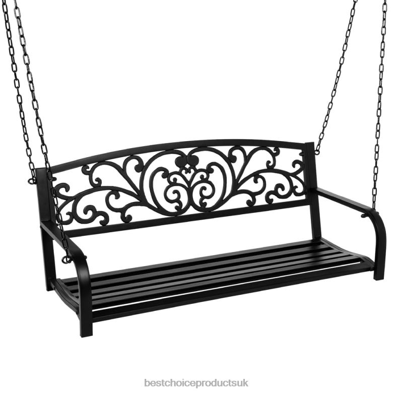 Outdoor Living | Best Choice Products2-Person Metal Outdoor Porch Swing w/ Floral Accent, 485lb Weight Capacity N62R910 Black