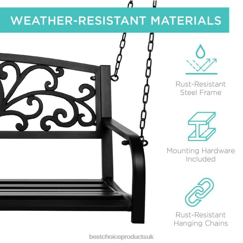 Outdoor Living | Best Choice Products2-Person Metal Outdoor Porch Swing w/ Floral Accent, 485lb Weight Capacity N62R910 Black