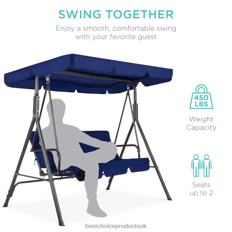 Outdoor Living | Best Choice Products2-Person Outdoor Canopy Swing Glider Furniture w/ Cushions, Steel Frame N62R397 Navy/Gray