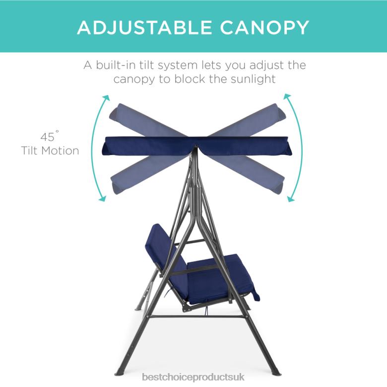 Outdoor Living | Best Choice Products2-Person Outdoor Canopy Swing Glider Furniture w/ Cushions, Steel Frame N62R397 Navy/Gray