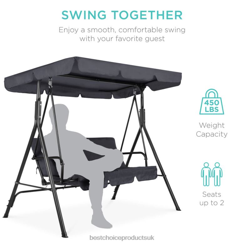 Outdoor Living | Best Choice Products2-Person Outdoor Canopy Swing Glider Furniture w/ Cushions, Steel Frame N62R398 Gray