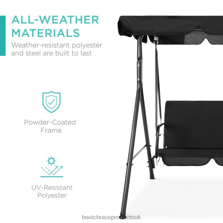 Outdoor Living | Best Choice Products2-Person Outdoor Canopy Swing Glider Furniture w/ Cushions, Steel Frame N62R399 Black