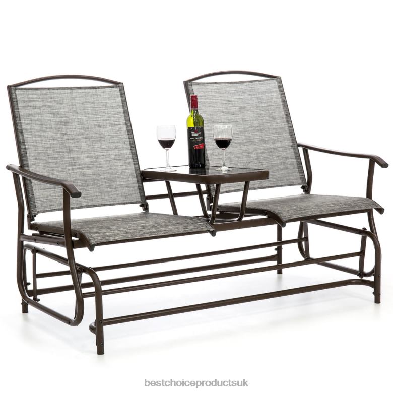 Outdoor Living | Best Choice Products2-Person Outdoor Mesh Double Glider w/ Tempered Glass Attached Table N62R435 Brown