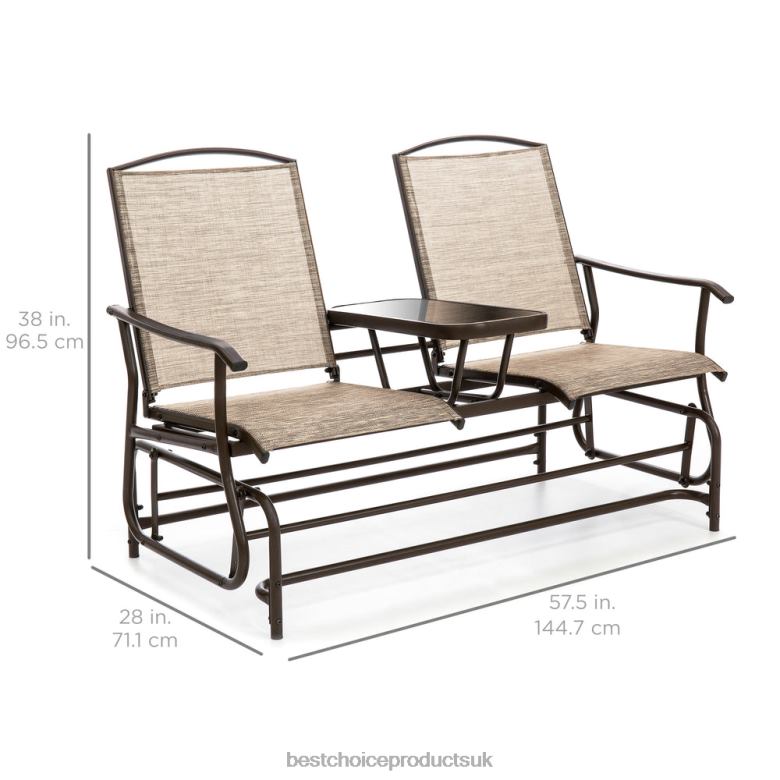 Outdoor Living | Best Choice Products2-Person Outdoor Mesh Double Glider w/ Tempered Glass Attached Table N62R435 Brown