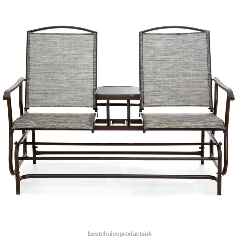 Outdoor Living | Best Choice Products2-Person Outdoor Mesh Double Glider w/ Tempered Glass Attached Table N62R435 Brown