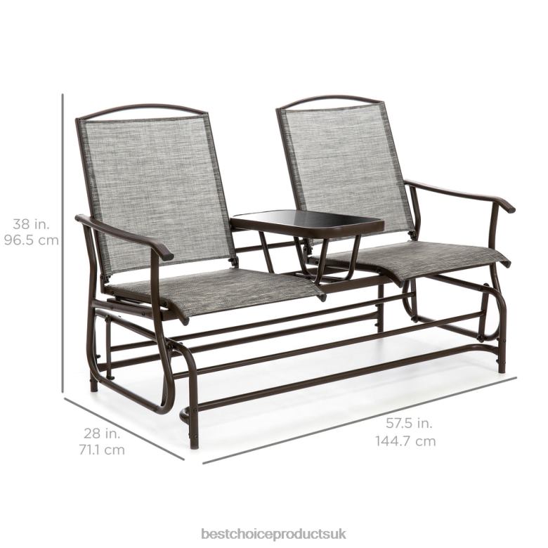 Outdoor Living | Best Choice Products2-Person Outdoor Mesh Double Glider w/ Tempered Glass Attached Table N62R435 Brown