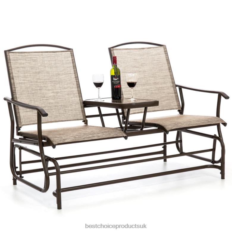 Outdoor Living | Best Choice Products2-Person Outdoor Mesh Double Glider w/ Tempered Glass Attached Table N62R435 Brown