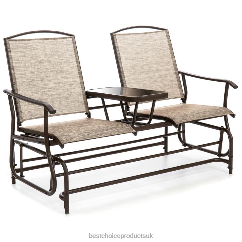 Outdoor Living | Best Choice Products2-Person Outdoor Mesh Double Glider w/ Tempered Glass Attached Table N62R435 Brown