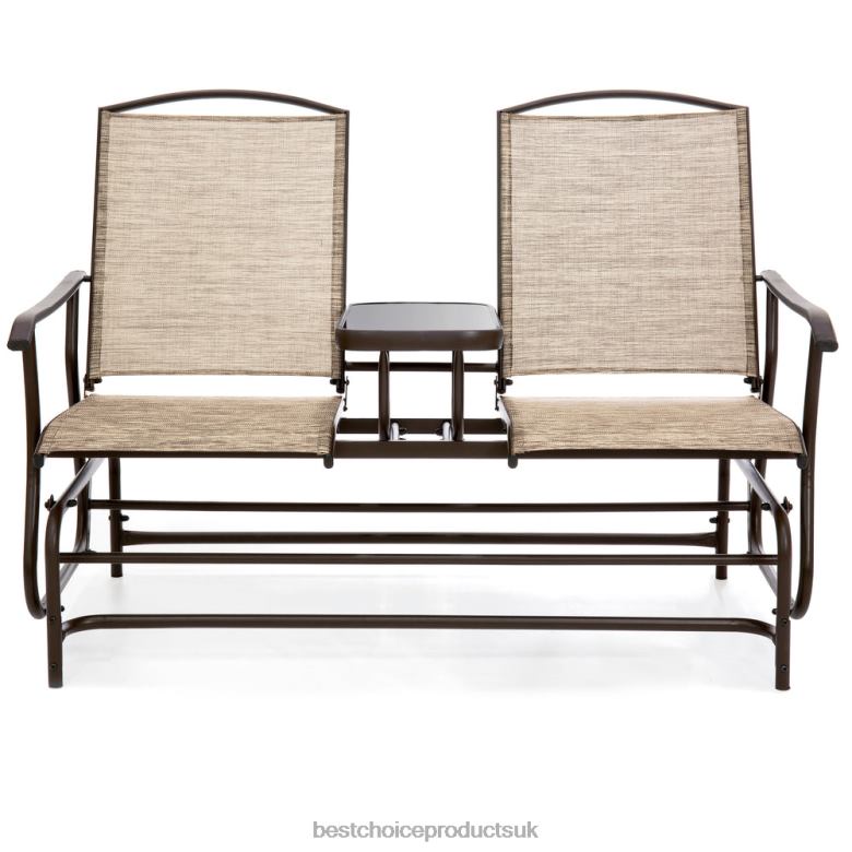 Outdoor Living | Best Choice Products2-Person Outdoor Mesh Double Glider w/ Tempered Glass Attached Table N62R435 Brown