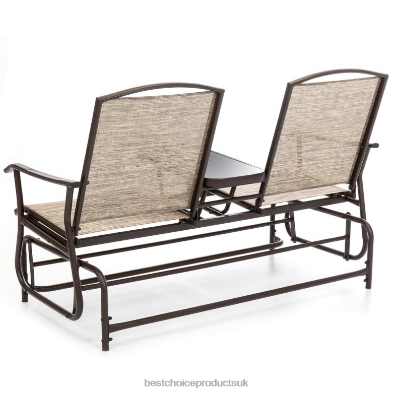 Outdoor Living | Best Choice Products2-Person Outdoor Mesh Double Glider w/ Tempered Glass Attached Table N62R435 Brown