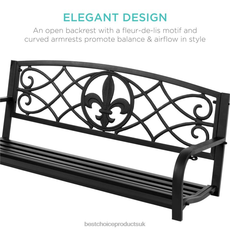 Outdoor Living | Best Choice Products2-Person Outdoor Metal Hanging Swing Bench w/ Fleur-de-Lis Accents N62R1483 Black