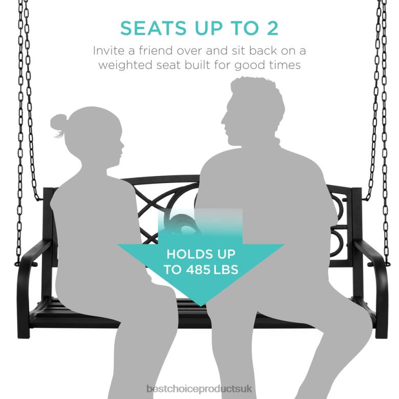 Outdoor Living | Best Choice Products2-Person Outdoor Metal Hanging Swing Bench w/ Fleur-de-Lis Accents N62R1483 Black