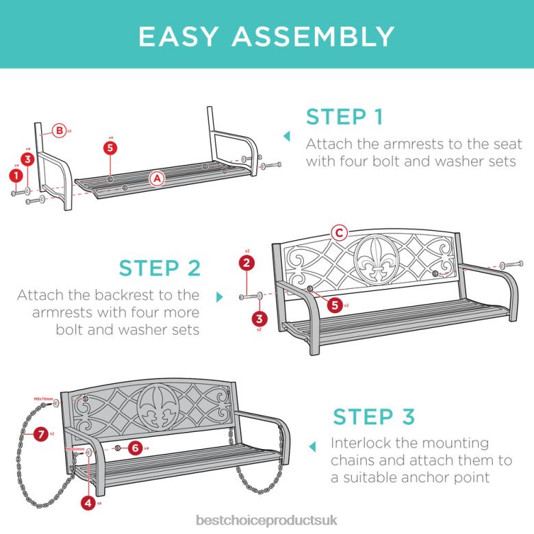 Outdoor Living | Best Choice Products2-Person Outdoor Metal Hanging Swing Bench w/ Fleur-de-Lis Accents N62R1483 Black