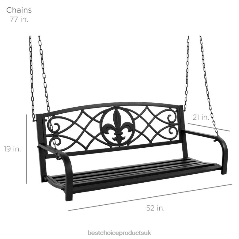 Outdoor Living | Best Choice Products2-Person Outdoor Metal Hanging Swing Bench w/ Fleur-de-Lis Accents N62R1483 Black