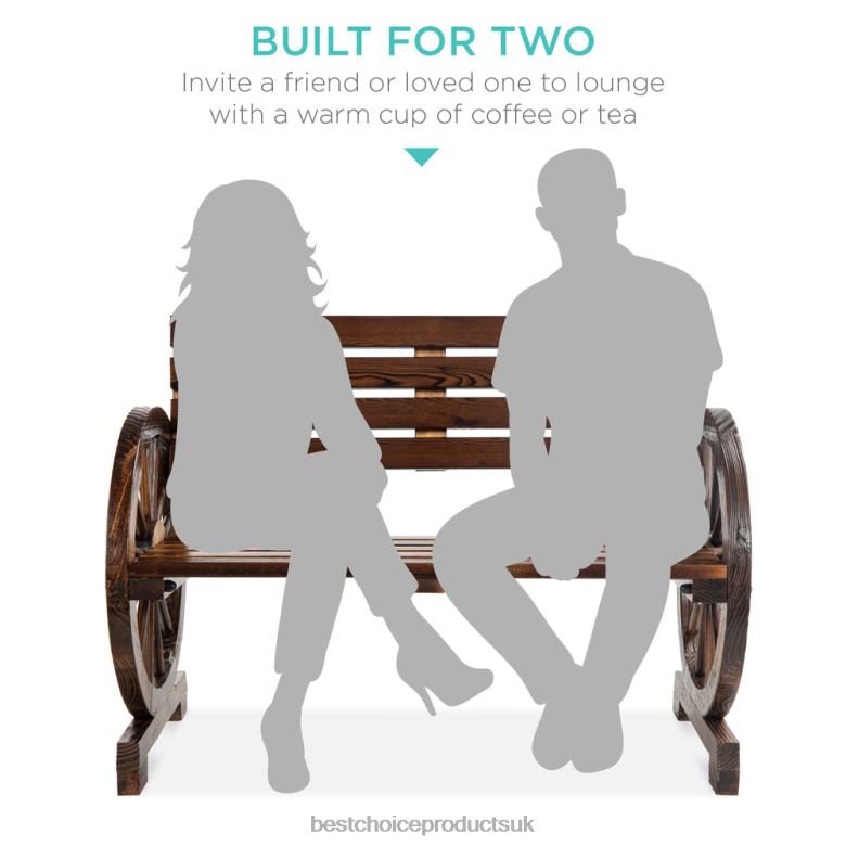 Outdoor Living | Best Choice Products2-Person Rustic Wooden Wagon Wheel Bench w/ Slatted Seat and Backrest N62R1395 Brown