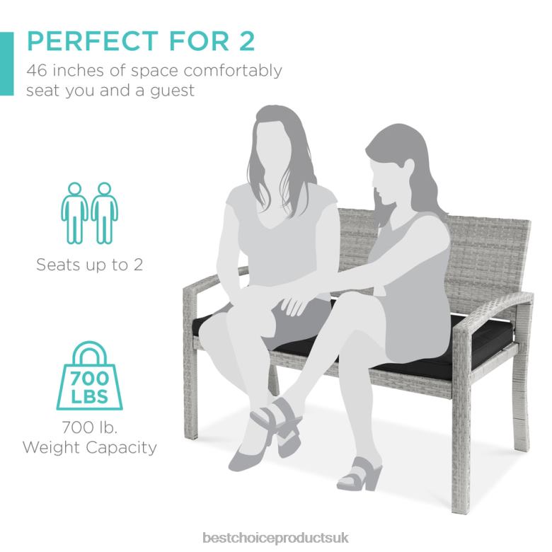 Outdoor Living | Best Choice Products2-Person Wicker Porch Bench for Outdoor, Garden w/ 700lb Capacity N62R948 Gray/Black