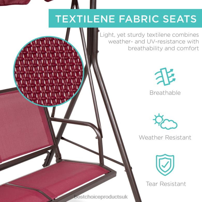 Outdoor Living | Best Choice Products2-Seater Outdoor Canopy Swing Glider Bench w/ Textilene Fabric, Steel Frame N62R1354 Burgundy/Brown