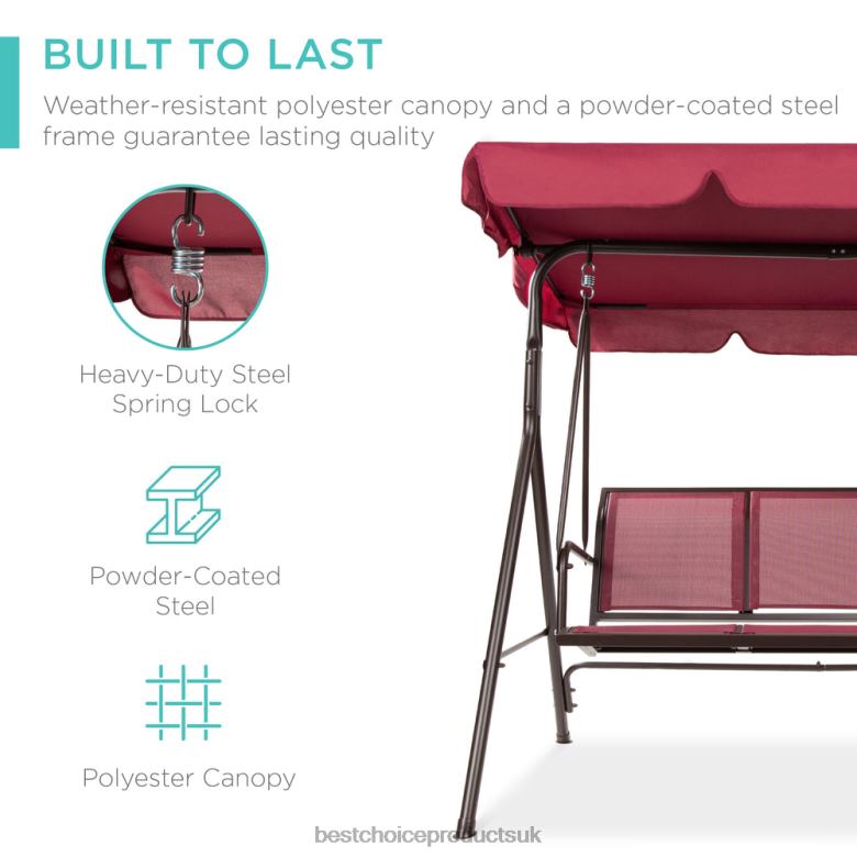Outdoor Living | Best Choice Products2-Seater Outdoor Canopy Swing Glider Bench w/ Textilene Fabric, Steel Frame N62R1354 Burgundy/Brown