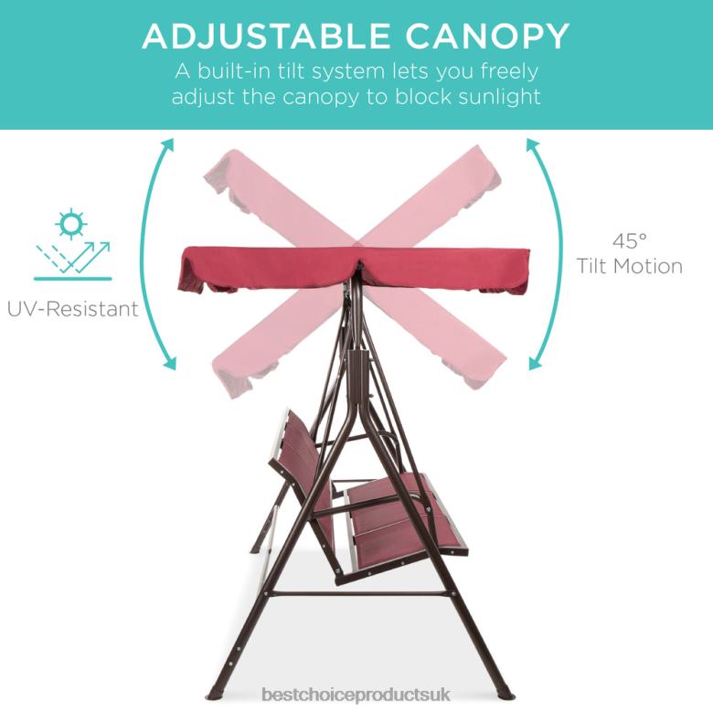 Outdoor Living | Best Choice Products2-Seater Outdoor Canopy Swing Glider Bench w/ Textilene Fabric, Steel Frame N62R1354 Burgundy/Brown