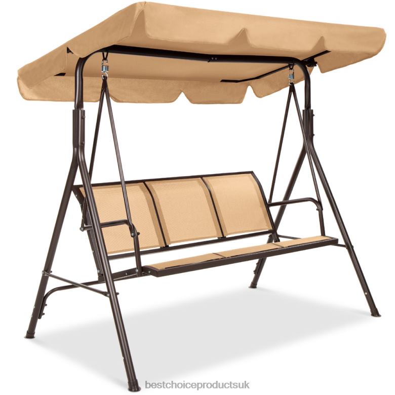 Outdoor Living | Best Choice Products2-Seater Outdoor Canopy Swing Glider Bench w/ Textilene Fabric, Steel Frame N62R1355 Tan