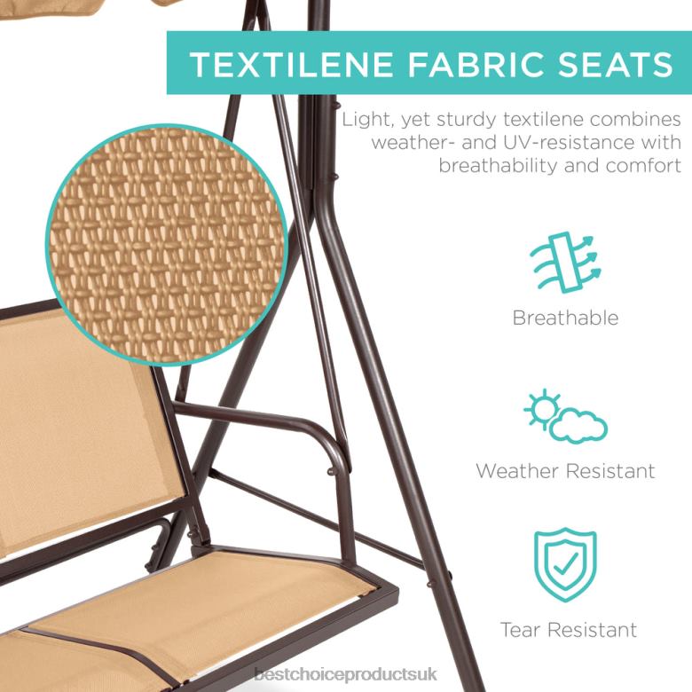 Outdoor Living | Best Choice Products2-Seater Outdoor Canopy Swing Glider Bench w/ Textilene Fabric, Steel Frame N62R1355 Tan