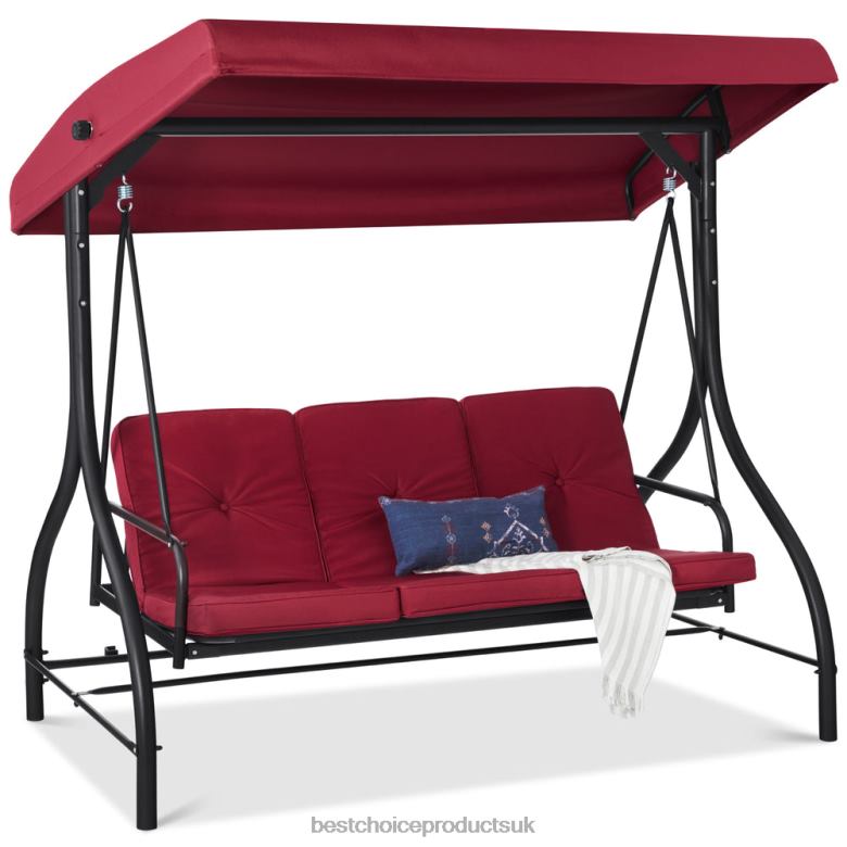 Outdoor Living | Best Choice Products3-Seat Outdoor Canopy Swing Glider Furniture w/ Converting Flatbed Backrest N62R1359 Burgundy