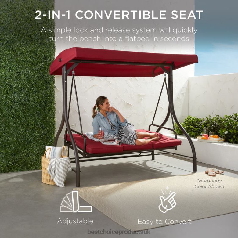 Outdoor Living | Best Choice Products3-Seat Outdoor Canopy Swing Glider Furniture w/ Converting Flatbed Backrest N62R1363 Gray