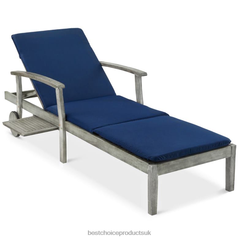 Outdoor Living | Best Choice ProductsAdjustable Acacia Wood Chaise Lounge Chair w/ Side Table, Wheels N62R871 Gray/Navy