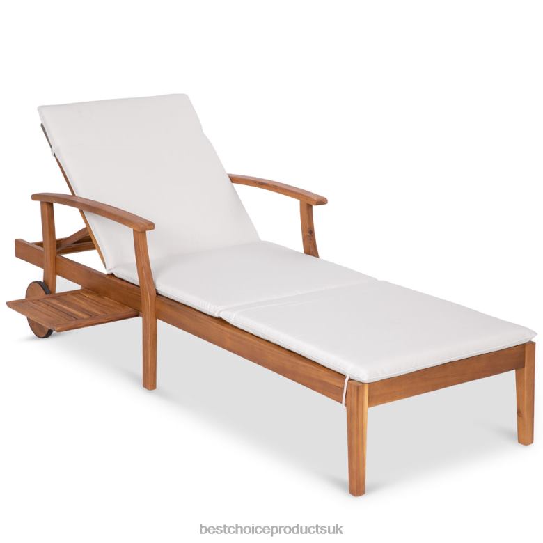 Outdoor Living | Best Choice ProductsAdjustable Acacia Wood Chaise Lounge Chair w/ Side Table, Wheels N62R872 Cream