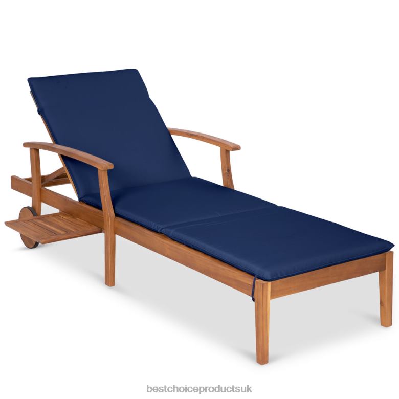 Outdoor Living | Best Choice ProductsAdjustable Acacia Wood Chaise Lounge Chair w/ Side Table, Wheels N62R873 Navy Blue